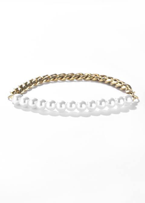 Half Pearl Half Cuban Bracelet