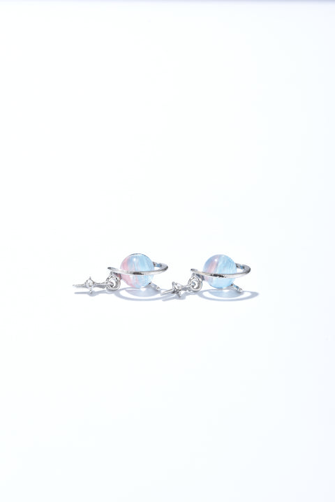 Planet Saturn Earrings finished with tiny silver star hanging below.