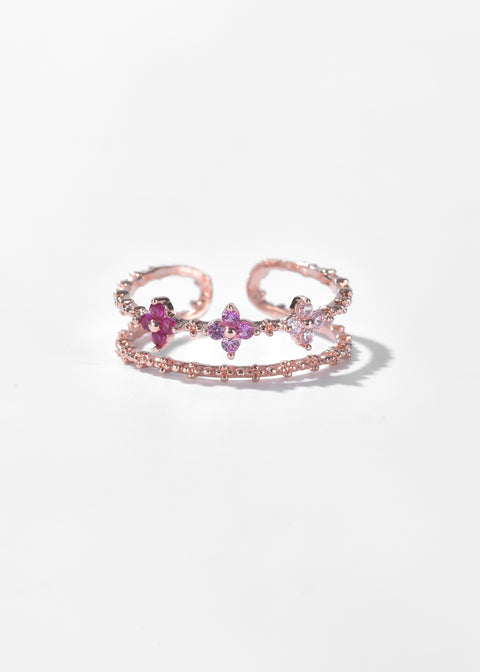 Triple Spectrum Gold Flower Ring