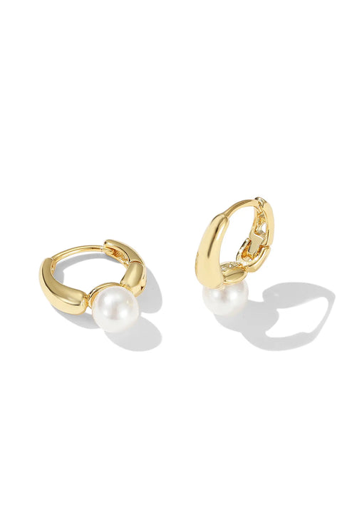 pearl huggie hoops