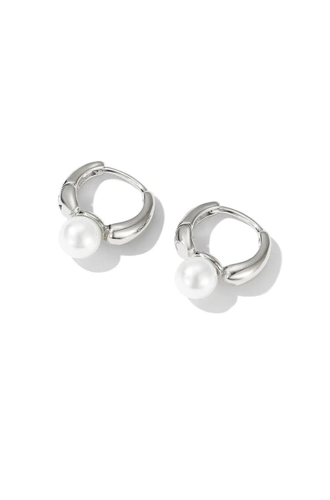 pearl huggie hoops