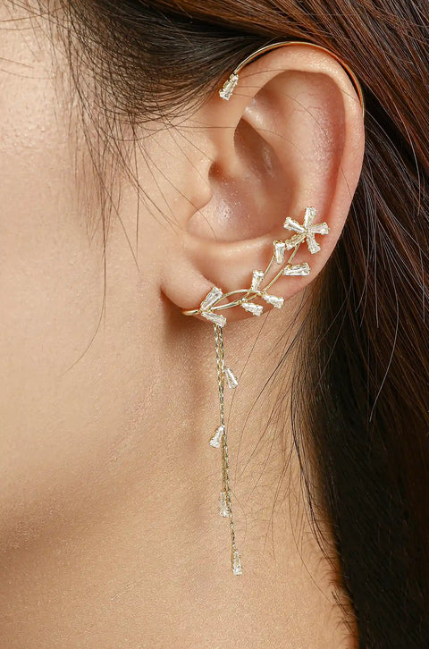 Gold Laurel Wreath Dangle Cuff Earring