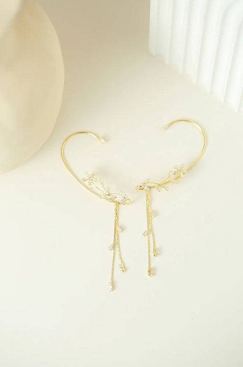 Gold Laurel Wreath Dangle Cuff Earring