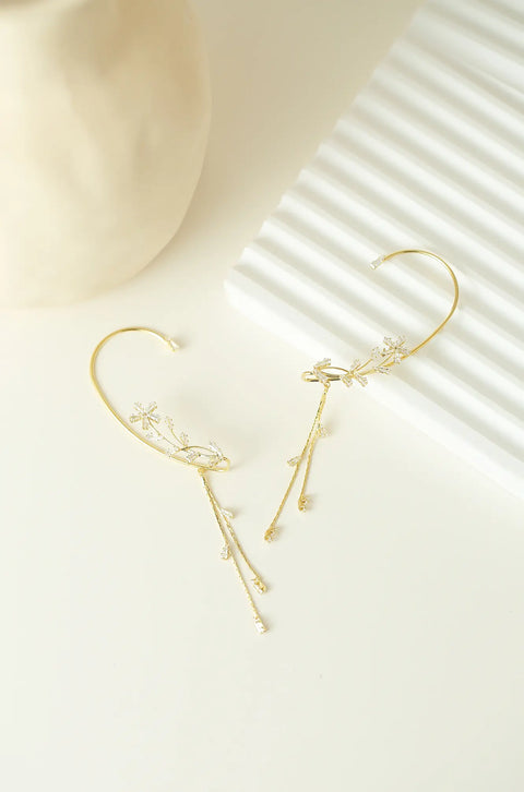 Gold Laurel Wreath Dangle Cuff Earring