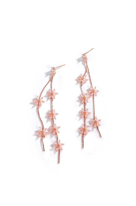 Cherry Blossom Earrings with multiple small, sparkling floral design trailing down.