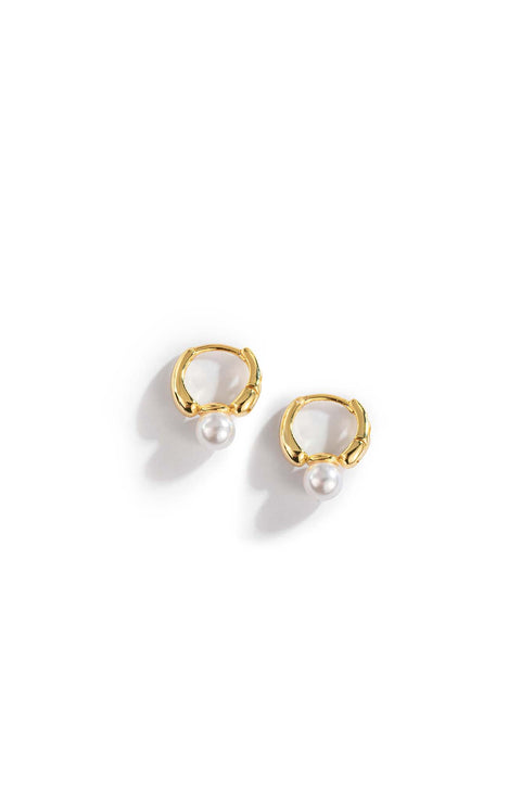 pearl huggie hoops