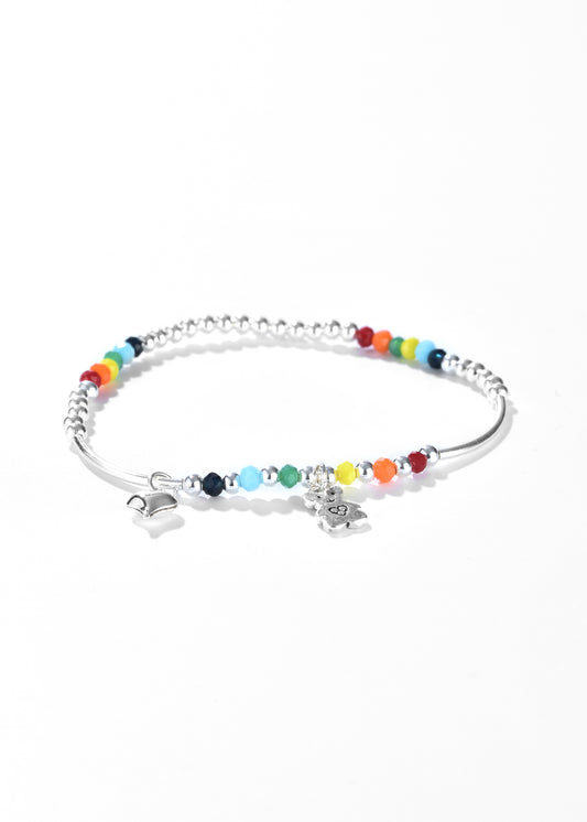 Silver Plated Colorful Beaded Charm Bracelet