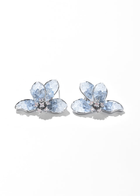 Blue Crystal earrings in petals with shiny center.