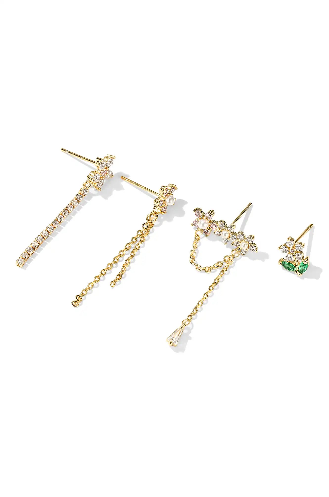 Gold Flower 4pcs Earring Chain Set