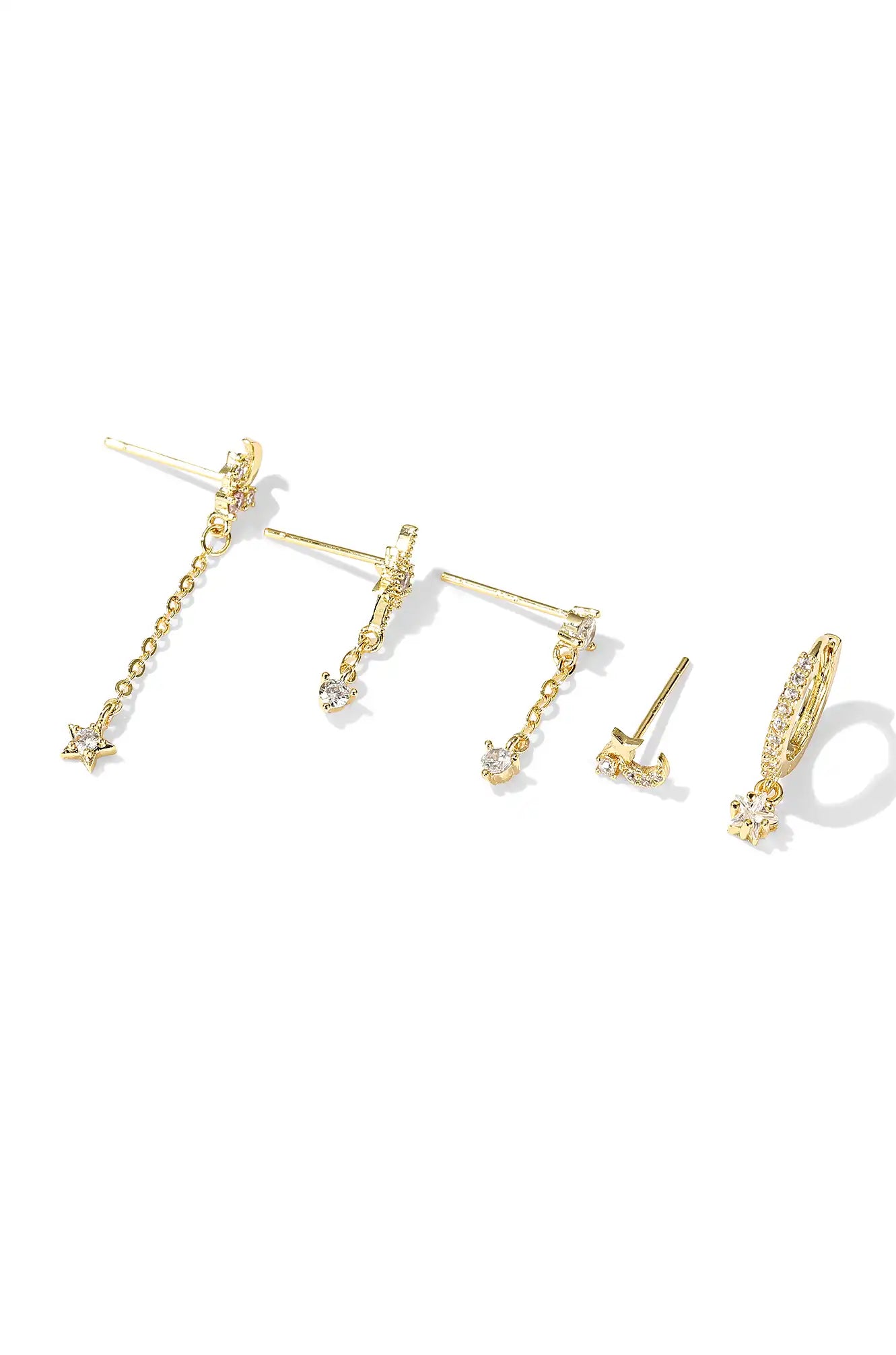 Celestial Hanging Gold Chain Earring Set