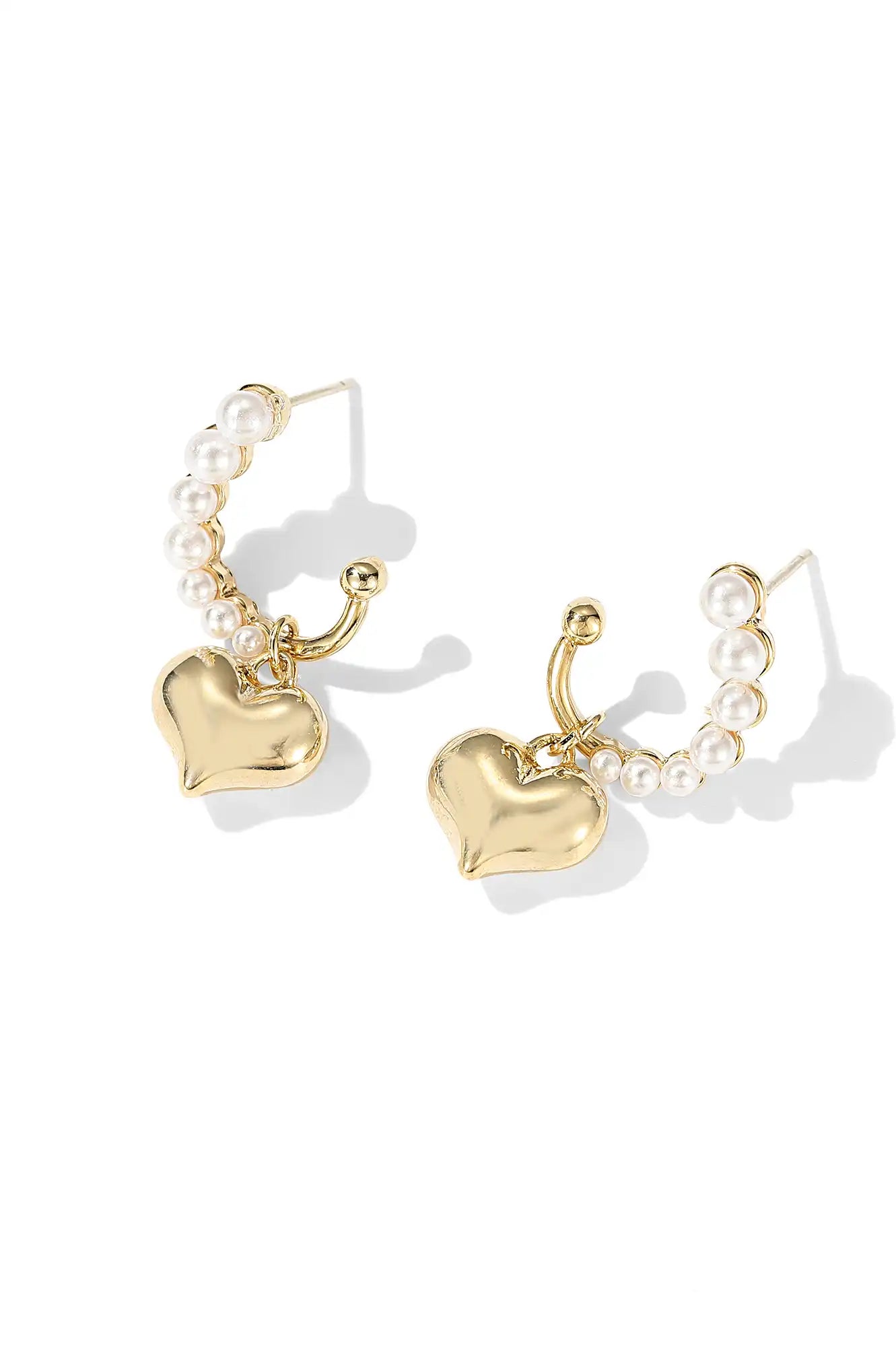 14K Golden Heart Pearl Earrings