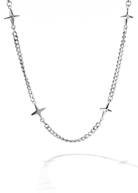 A set of star necklace with silver chains and star pendant.