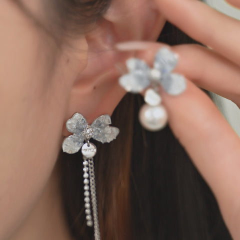 AsymBlue Crystal Drop Earrings