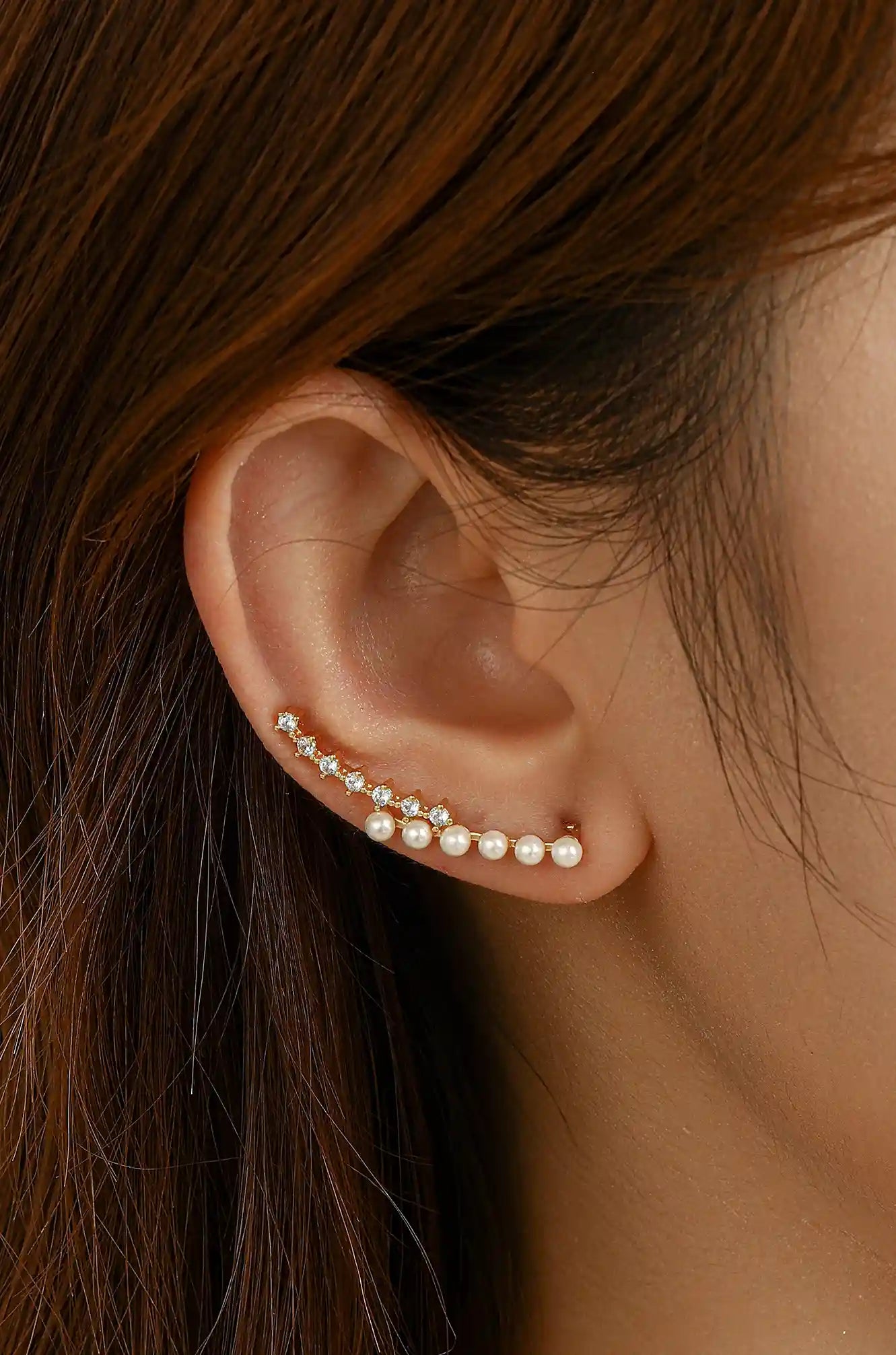 Crystal Pearl Ear Climber Earrings
