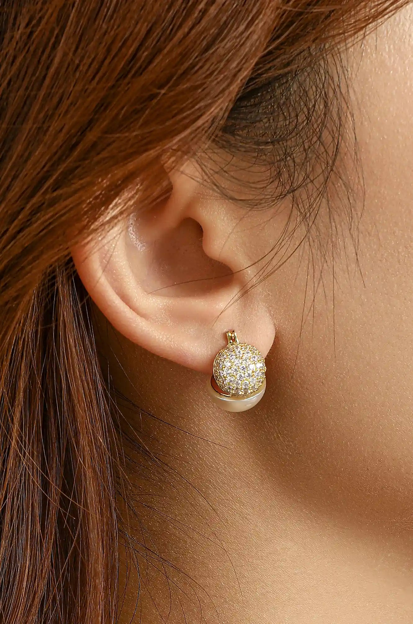 Pave Zircon Pearl Ball Earrings