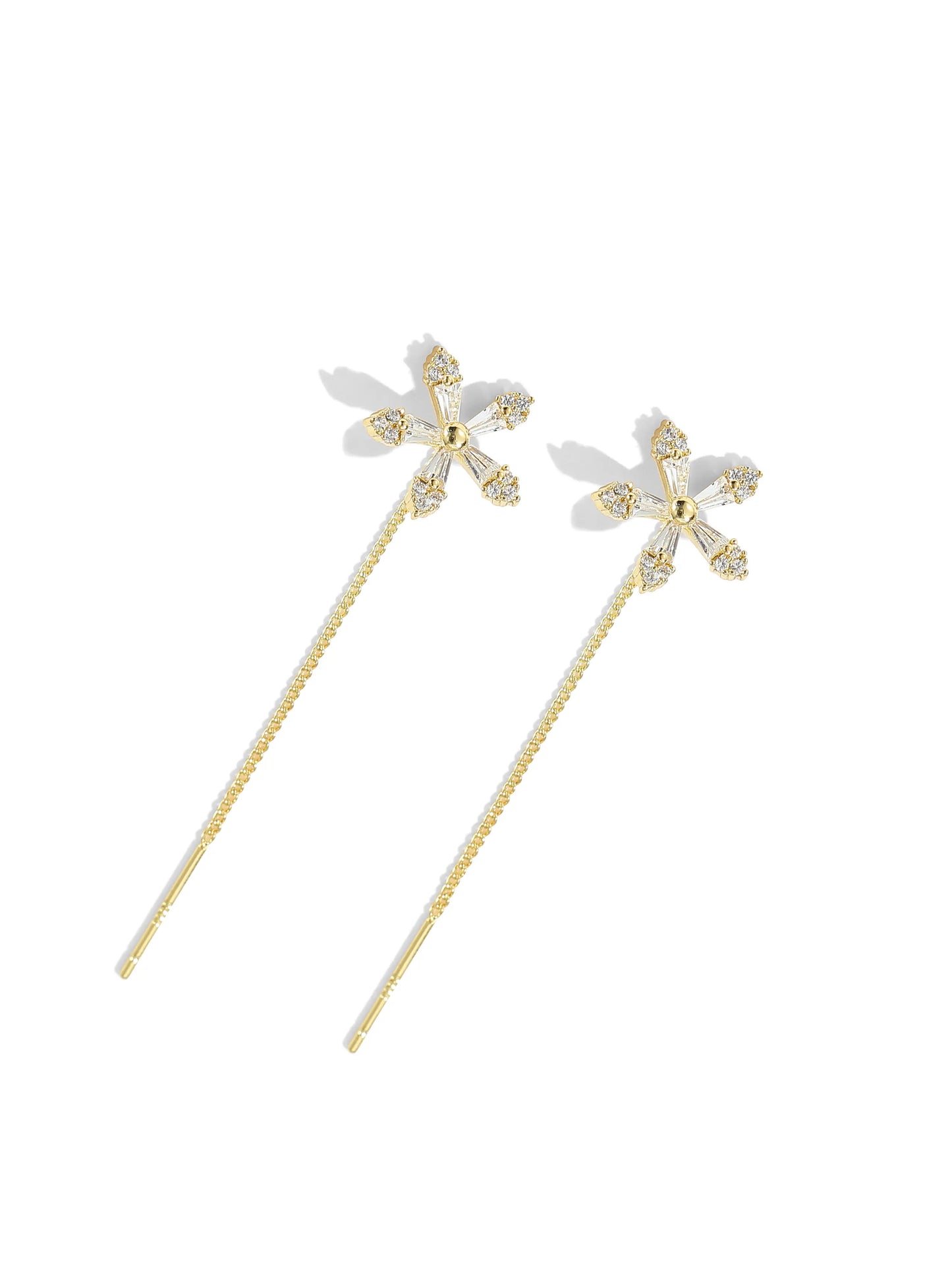Gold Flower Threader Earrings