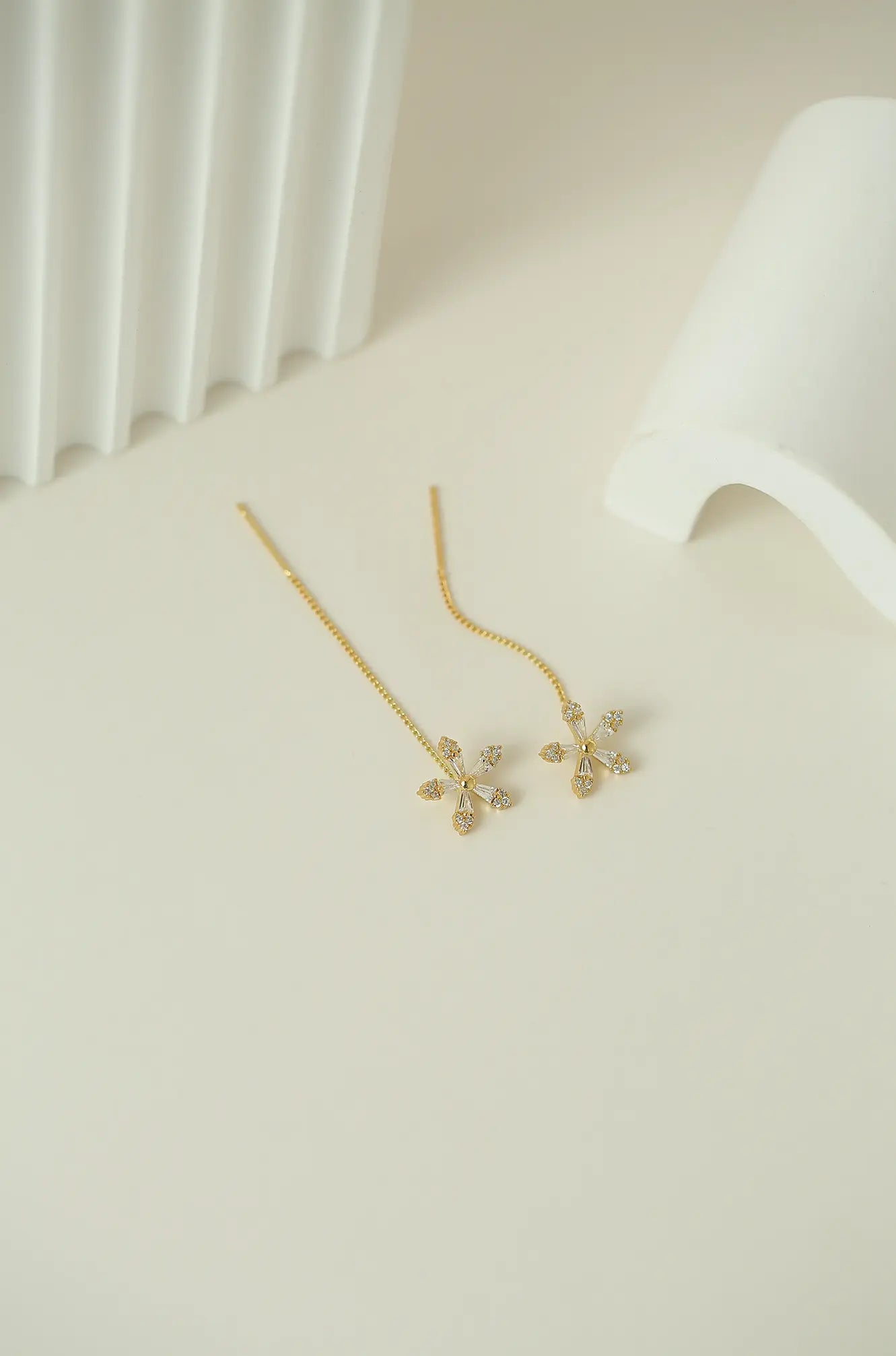 Gold Flower Threader Earrings