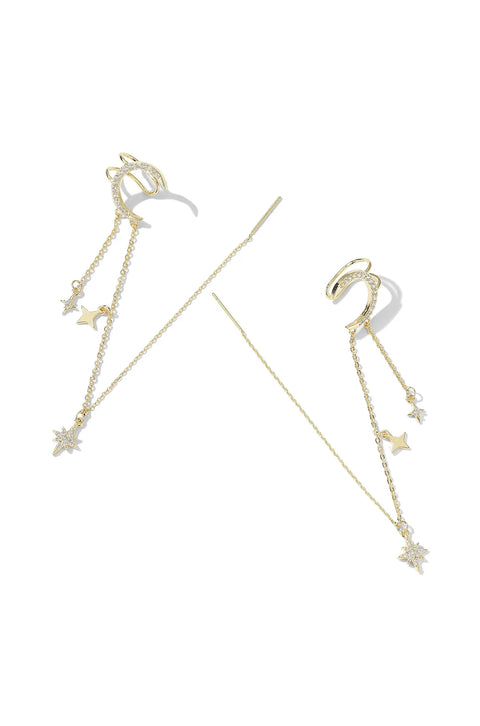 Gold Pave Moon Ear Cuff Earring