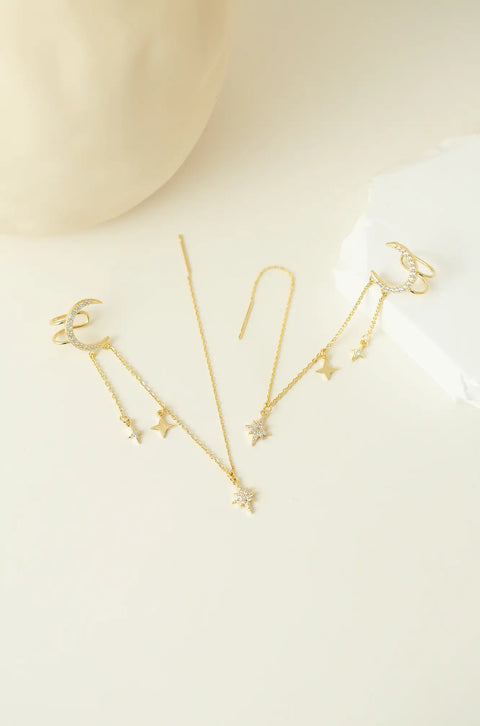Gold Pave Moon Ear Cuff Earring