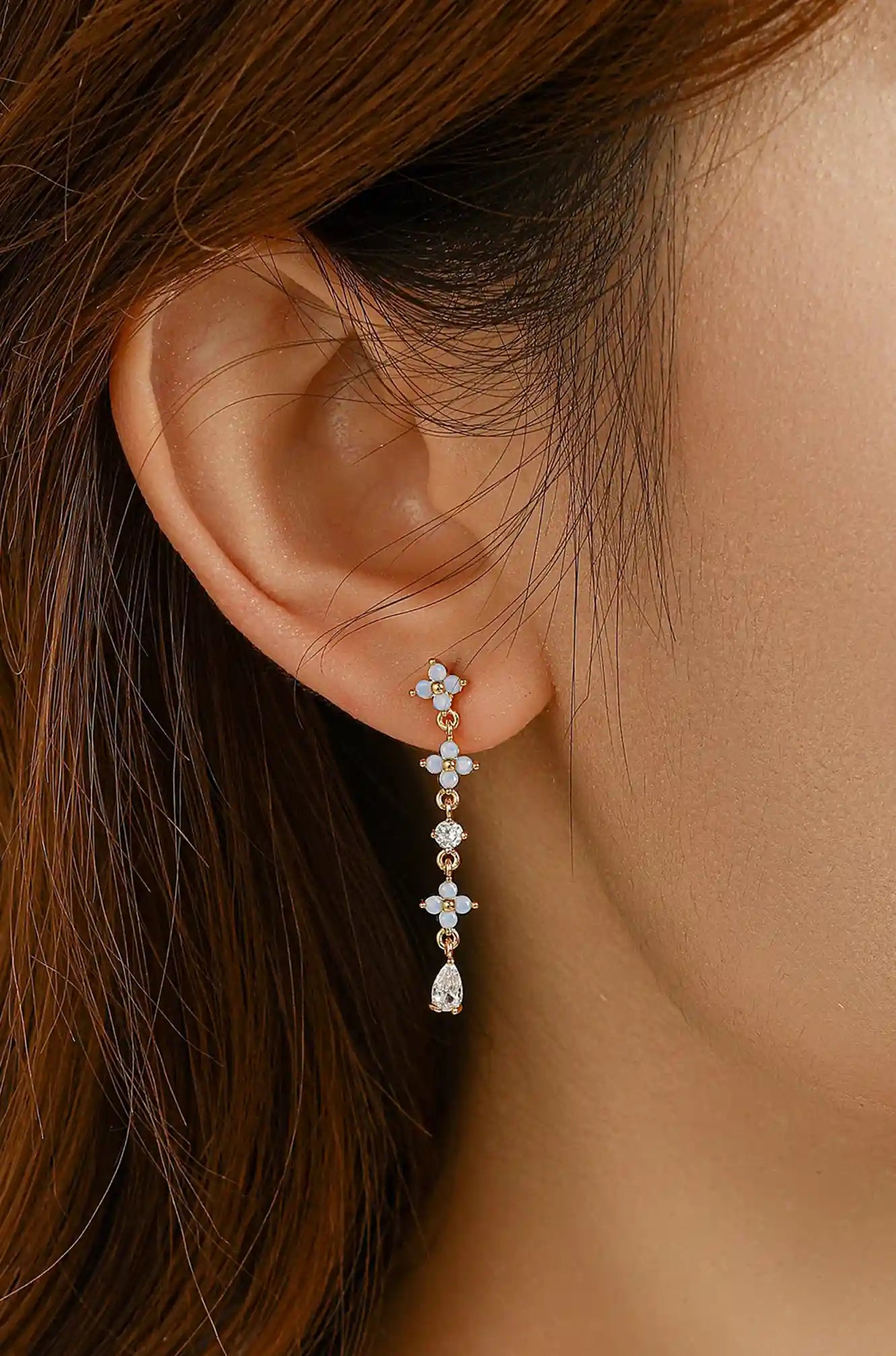 3pcs Blue Flower Earring Set