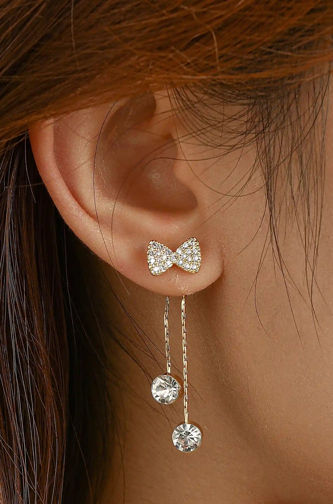 Gold Bow Front-Back Earrings