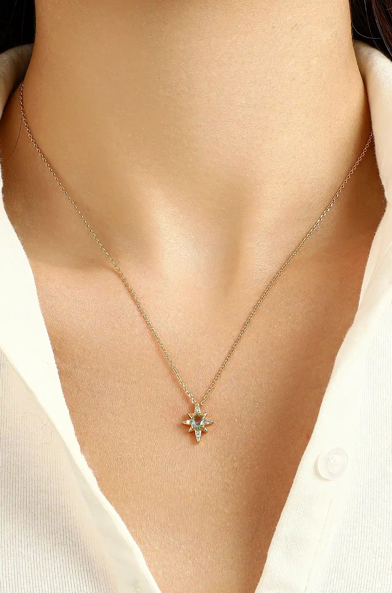 Blue Zircon Stone Star Necklace