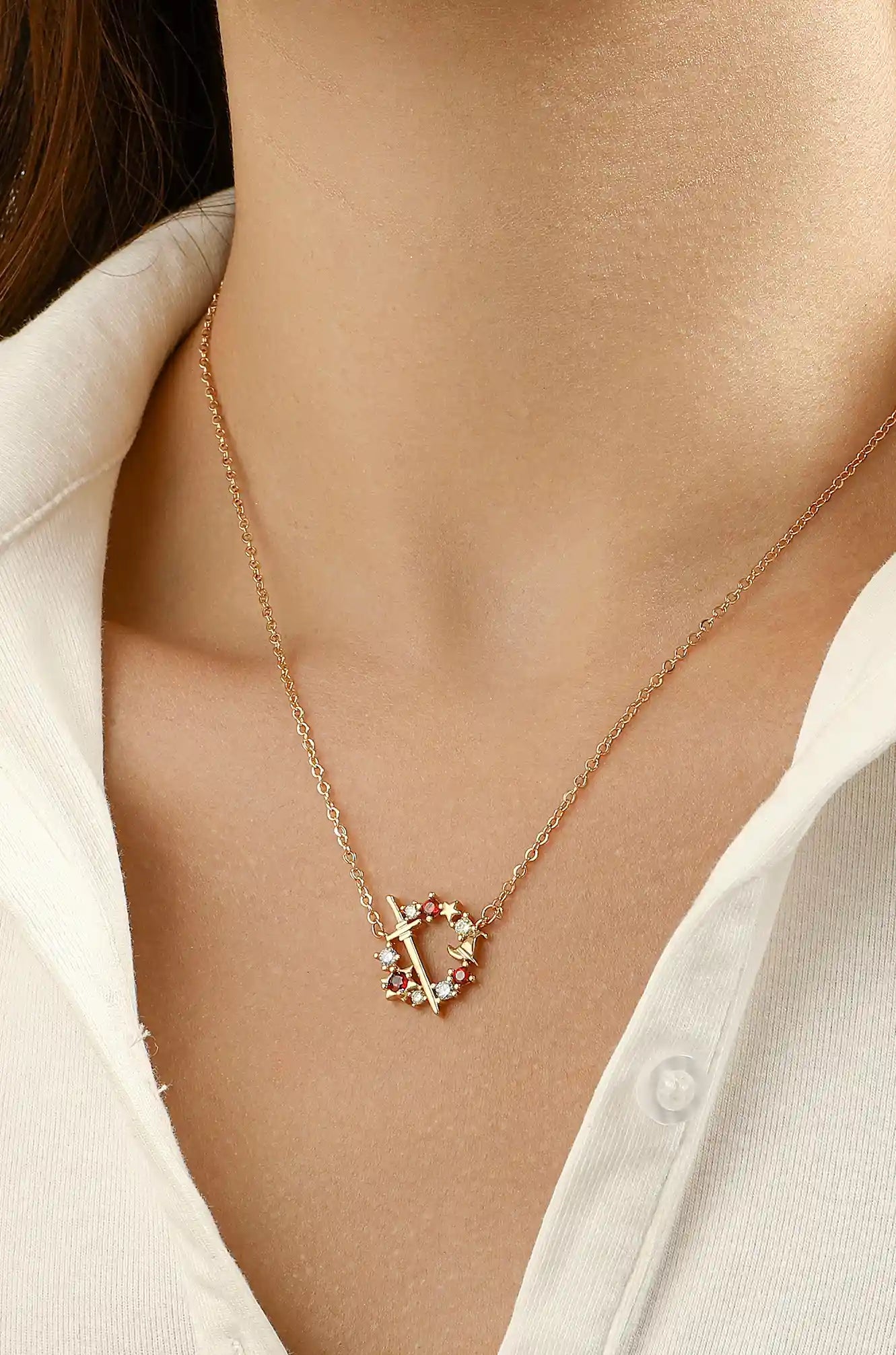 gold pendant necklace, charm necklace
