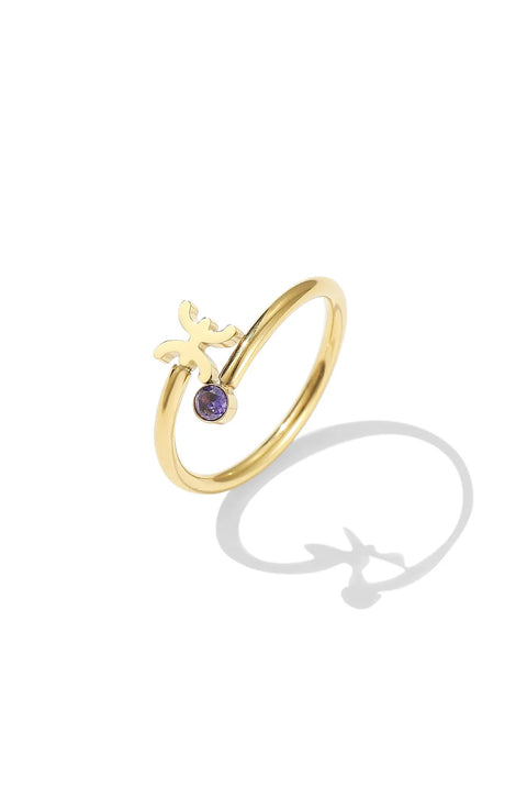 A Pisces ring with the zodiac sign emblem and a small gemstone.
